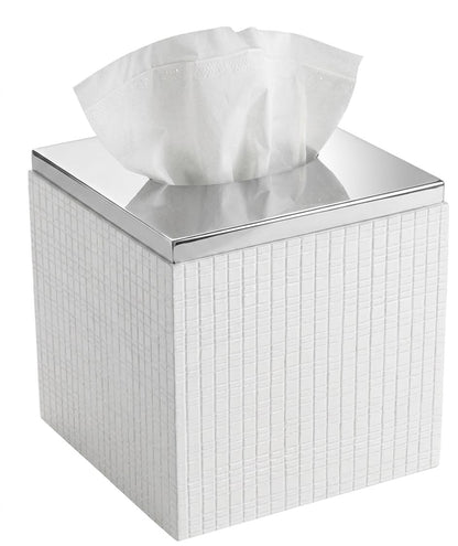 Creative Scents Estella White Tissue Box Cover Square - Decorative Bathroom Tissue Box Holder, Elegant Design Tissue Cover, for Modern Bathroom Decor
