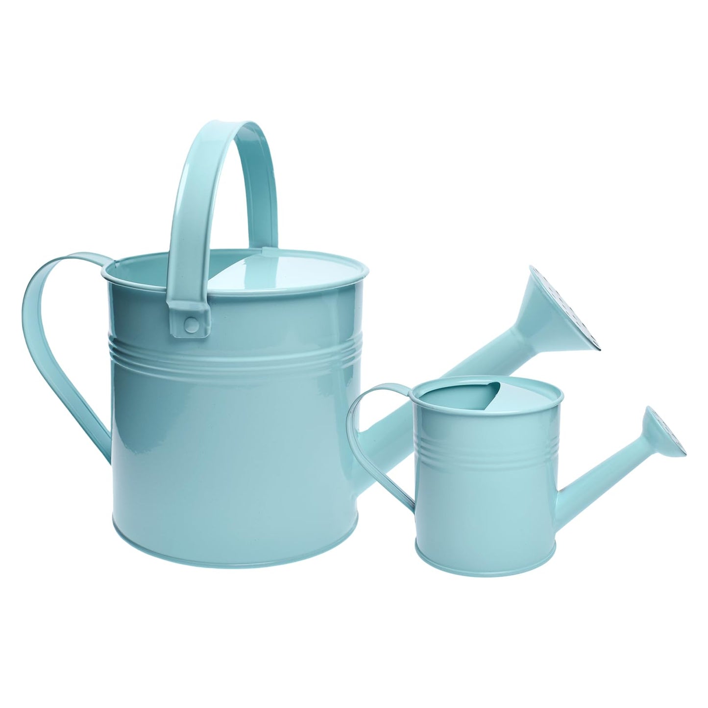 Small Metal Watering Can Set, Pink, 1.2L and 0.23L Garden Cans with Long Spout, Indoor Outdoor Plant Care (Green Blue)