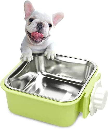Crate Dog Bowl,Removable Stainless Steel Water Food Feeder Bowls Crate Coop Cup,Pet Cage Bowls with Bolt Holder for Cat, Puppy, Birds, Rats, Rabbits Small Animals ((Blue+Green) Square, Large)
