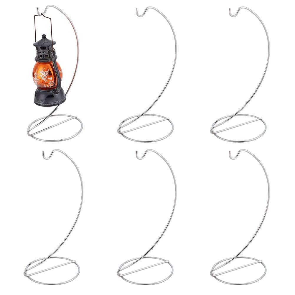 DELORIGIN 6pcs Ornament Display Stand Hanger Holder Glass Globe Iron Wire Stand Hanging Hook Rack for Christmas Lanterns Hanging Air Plant Terrarium Witch Ball Decor DIY Art Craft Display(Silver)
