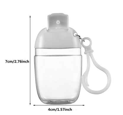 Healthcom 10 Pcs 1Oz 30ml Clear Empty Bottles Hand Sanitizer Travel Holder Hook Keychain Carriers White Flip Cap Reusable Portable Empty Bottle Refillable Cosmetic Container for Liquid Lotions Creams