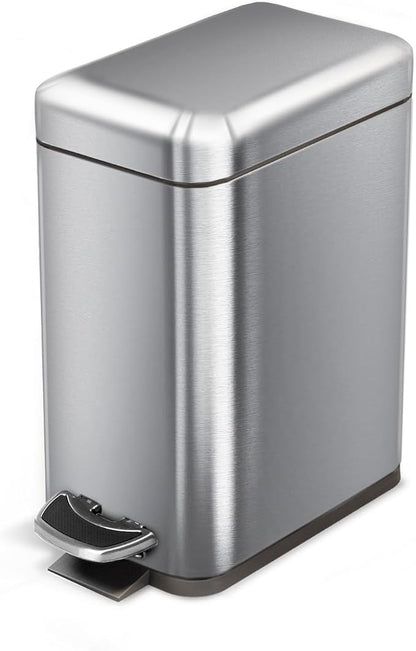 Home Zone Living 1.3 Gallon Stainless Steel Small Trash Can with a Lid | Stainless Steel with Slim Fit Design, Soft-Close Lid for Offices, Bathrooms, Bedrooms and Dorms, Silver