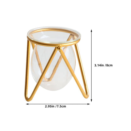 Ipetboom Glass Bulb Planter with Metal Stand, Small Gold Hydroponic Vase for Succulent Propagation, Desktop Glass Vase Holder for Indoor Plant Terrarium and Floral Arrangements