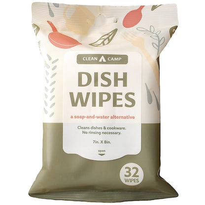 Dish Wipes | 100% Biodegradable Pre-Moistened Food-Safe Camp Kitchen Wipes | A Soap-and-Water Alternative