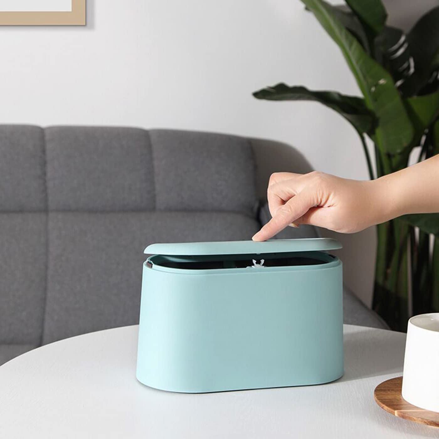 LTWQLing Mini Trash Can with Lid - Removable Small Garbage Can, Tiny Plastic Trash Bin, Pop Up Countertop Wastebasket, Counter Garbage Lint Bin for Bathroom,Office,Kitchen,Desk,Coffee Table(Sky Blue)