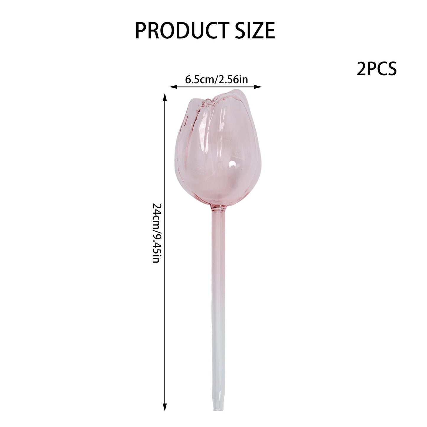 NovaPuff 2 Pcs Pink Tulip Self Watering Plant Globes,Glass Watering Bulbs Watering Spikes, Automatic Watering Devices for Indoor Plants/Travel Vacation