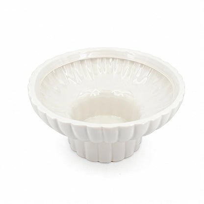 ABSTDEAL Handmade Glossy Ceramic Decorative Footed Bowl, 8 Inch Small Modern Pedestal Bowl,Fluted Decorative Bowl for Coffee Table,Key Bowl for Entryway Table,Ceramic Catch All Bowl for Home Decor