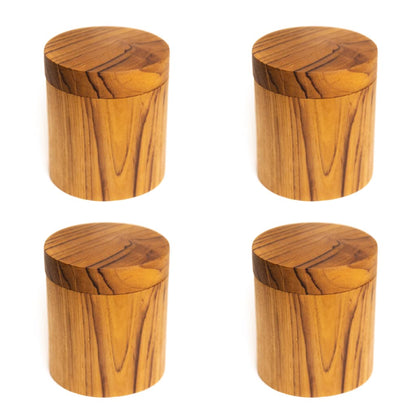 Rainforest Bowls Set of 4 Regular Round Javanese Teak Wood Spice Jars w/Lid - Perfect for Storing Salt, Herbs & Spices, Ultra-Durable- Premium Wooden Jars Handcrafted by Indonesian Artisans
