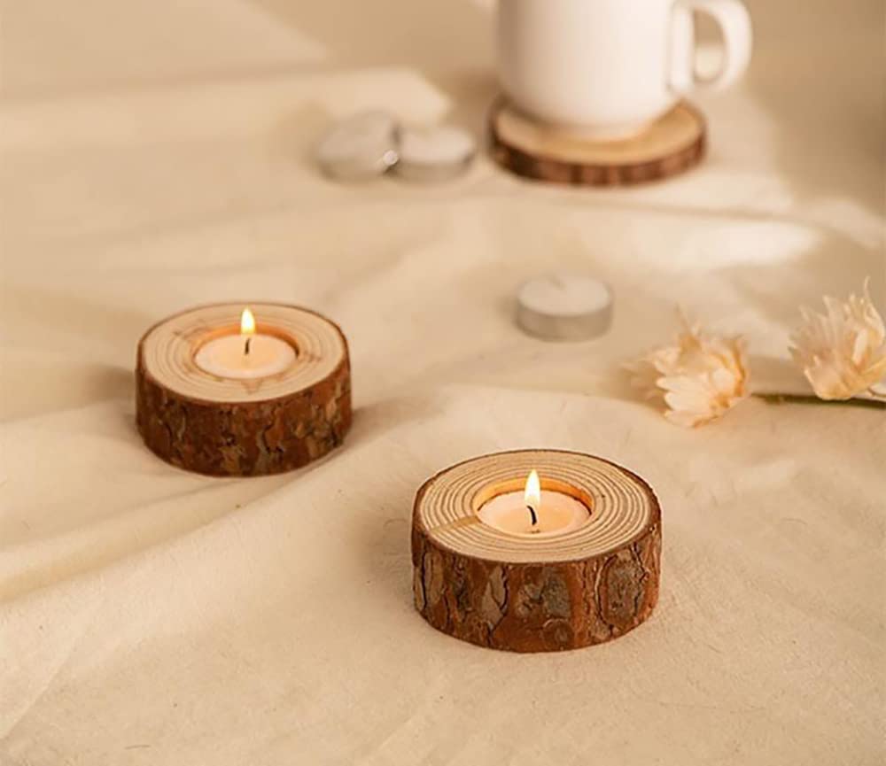 Lawei 20 Pack Wooden Tealight Candle Holder, Wood Votive Tealight Holder Tealight Candlestick for Wedding Party Birthday Holiday Decoration