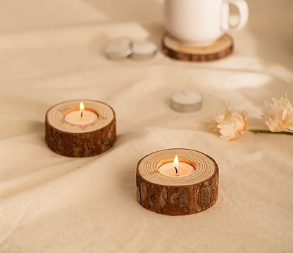 Lawei 20 Pack Wooden Tealight Candle Holder, Wood Votive Tealight Holder Tealight Candlestick for Wedding Party Birthday Holiday Decoration
