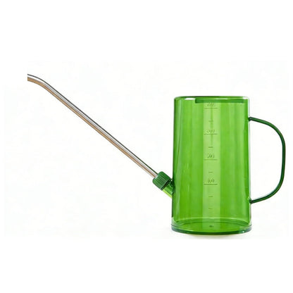 Goose Neck Watering Can, 1L/1000ml Watering Can for Indoor Plants Clear Plastic Water Can with Stainless Steel Long Spout for Home Office(Green)