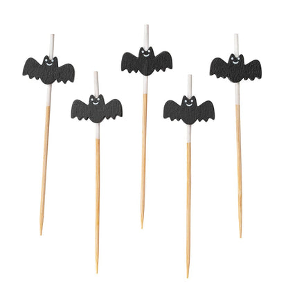 Restaurantware 3.5 Inch Halloween Skewers 1000 Pointed Bat Cupcake Toppers - Sturdy Disposable Black Bamboo Fall Food Picks For Birthday Or Themed Party