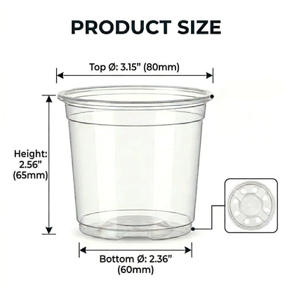 FufuHalo 200 Pack 3 Inch Clear Nursery Pots with Drainage Holes, Transparent Plastic Seed Starter Pots for Indoor Plant Propagation, Succulents and Cuttings, Bulk Lightweight Gardening Planters