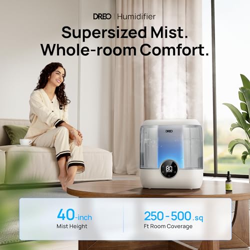 Dreo Smart Humidifiers for Bedroom, 6L Top Fill Supersized Cool Mist Humidifier for Large Room, 60 Hour Runtime, Quiet Ultrasonic Humidifier for Plants, Baby, Indoor, Home, Night Light, Black