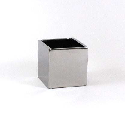WGVI WGV Ceramic Cube Vase Width 5.5" Height 5" (Fits 5" Pot) Elegant Modern Block Square Floral Planter Terrarium Container Table Dresser for Event Accent Home Office Decor Silver 1 Piece