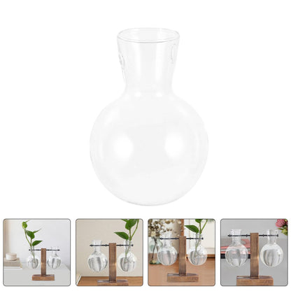 MINAOLULUS 3pcs High Borosilicate Glass Plant Pot with Wood Stand, Desktop Propagation Vase for Hydroponic Plants and Flowers, Glass Terrarium Planter for Home Décor
