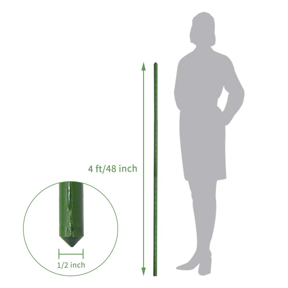 Growsun 4ft Garden Stakes Metal Plastic Coated Plant Cage Supports Tomato Stakes Trellis Climbing for Tomatoes,Trees,Cucumber,Fences,Beans,25 Pack