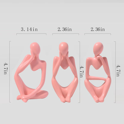 BrownLove 3pcs Pink Human Body Abstract Art Decoration, Modern Art Resin Statue Room Office Shelf Bookcase Decoration