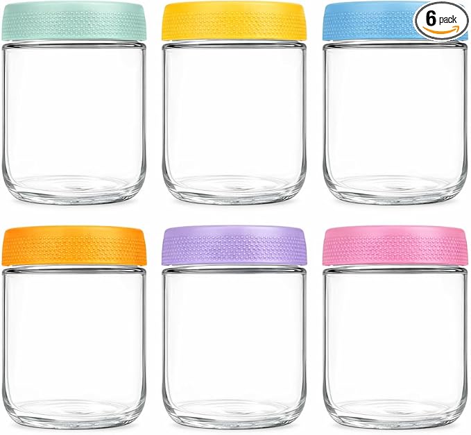 Overnight Oats Containers with Lids, 6 Pack Wide-Mouth Glass Food Storage Jars, 16oz Mason Jar Style Containers Perfect for Yogurt, Oatmeal, Fruit, Snacks and Meal Prep