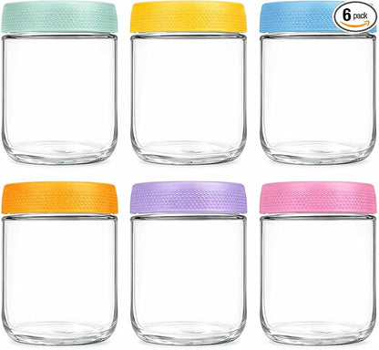 Overnight Oats Containers with Lids, 6 Pack Wide-Mouth Glass Food Storage Jars, 16oz Mason Jar Style Containers Perfect for Yogurt, Oatmeal, Fruit, Snacks and Meal Prep