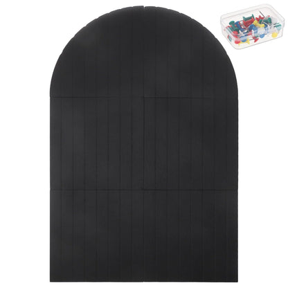 Arched Felt Bulletin Board - 47.2" x 31.5"x 0.31" Striped Cute Cork Boards with 30 Pushpins, Reusable Self-Adhesive Modular Panel for Office Home Decor & Photo Display (Black)