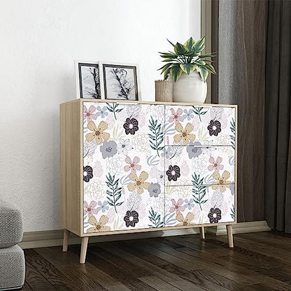 Mecpar Floral Peel and Stick Wallpaper 17.71'' x 118'' Pink Perennial Blooms Contact Paper - Vinyl Self Adhesive Removable Waterproof for Bathroom Cabinet Decorative