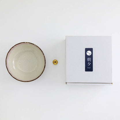 Asayu Japanese Lotus Incense Holder for Sticks 4.1 inch (105mm), Traditional Made in Japan Ceramic Ash Catcher and Brass Incense Burner Set - Pink