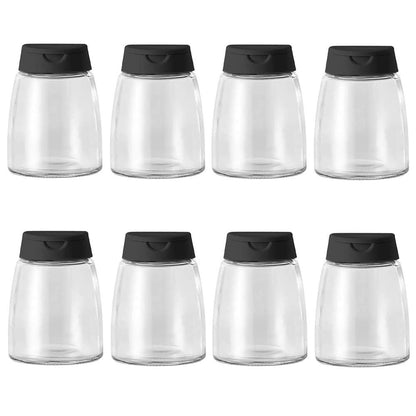 Glass Spice Jars, Double Lids Seasoning Shakers Glass Bottles Spice Shakers Sifter Barbecue Salt & Pepper Shaker Container (8PCS）