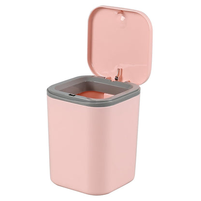 Yesdate Mini Desk Trash Can Press Type Lid, 2 L/0.5 Gallon Tiny Countertop Waste Basket, Plastic Covered Garbage Bin for Desk Top, Pink