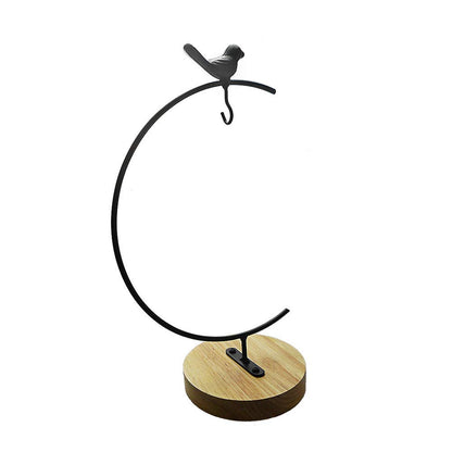 Archi G-Shaped Ornament Display Stand Iron Pothook Stand for Hanging Glass Globe Air Plant Ornament Stand Iron Pothook Stand Terrarium and Christmas Decoration with Wood Base