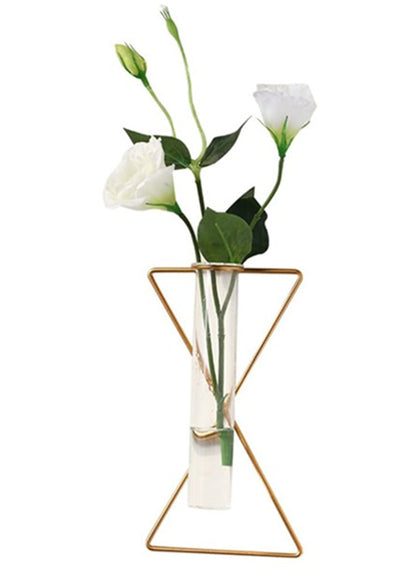 yaocoral Nordic Wall Vase Hanging Geometric Gold Flower Vase Wall Mount Metal Frame Vases Hydroponic Glass Bud Vase Decor for Home Wedding Farmhouse