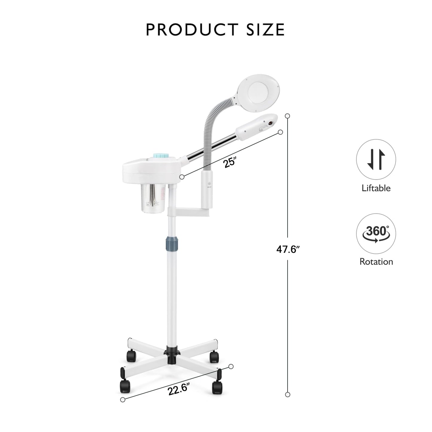 Professional 3 in 1 Facial Steamer Upgrade Esthetician Steamer with hot & Cold Nozzle 5X LED Magnifying Lamp Beauty Salon Spa