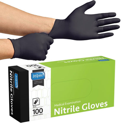 Inspire Black Nitrile Gloves | THE ORIGINAL Quality Black Gloves Disposable Latex Free | 4.5 Cooking (Nitrile, Medium)