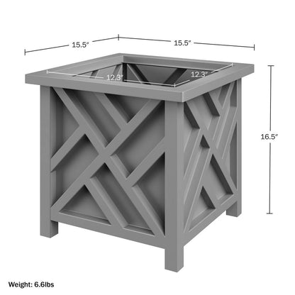 Ratiyae 15.5-Inch Outdoor Lattice Planter Box, Gray Decorative Plant Pot for Patio, Garden, Porch & Balcony
