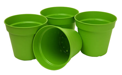 Mintra Garden Pots, 4 Pack Bulk Plastic Plant Pots with Drainage Tray, Round Indoor & Outdoor Decorative Planters with Drain Holes for Flowers, Herbs & Plants, 19cm Diameter – Light Green, 7.5 in