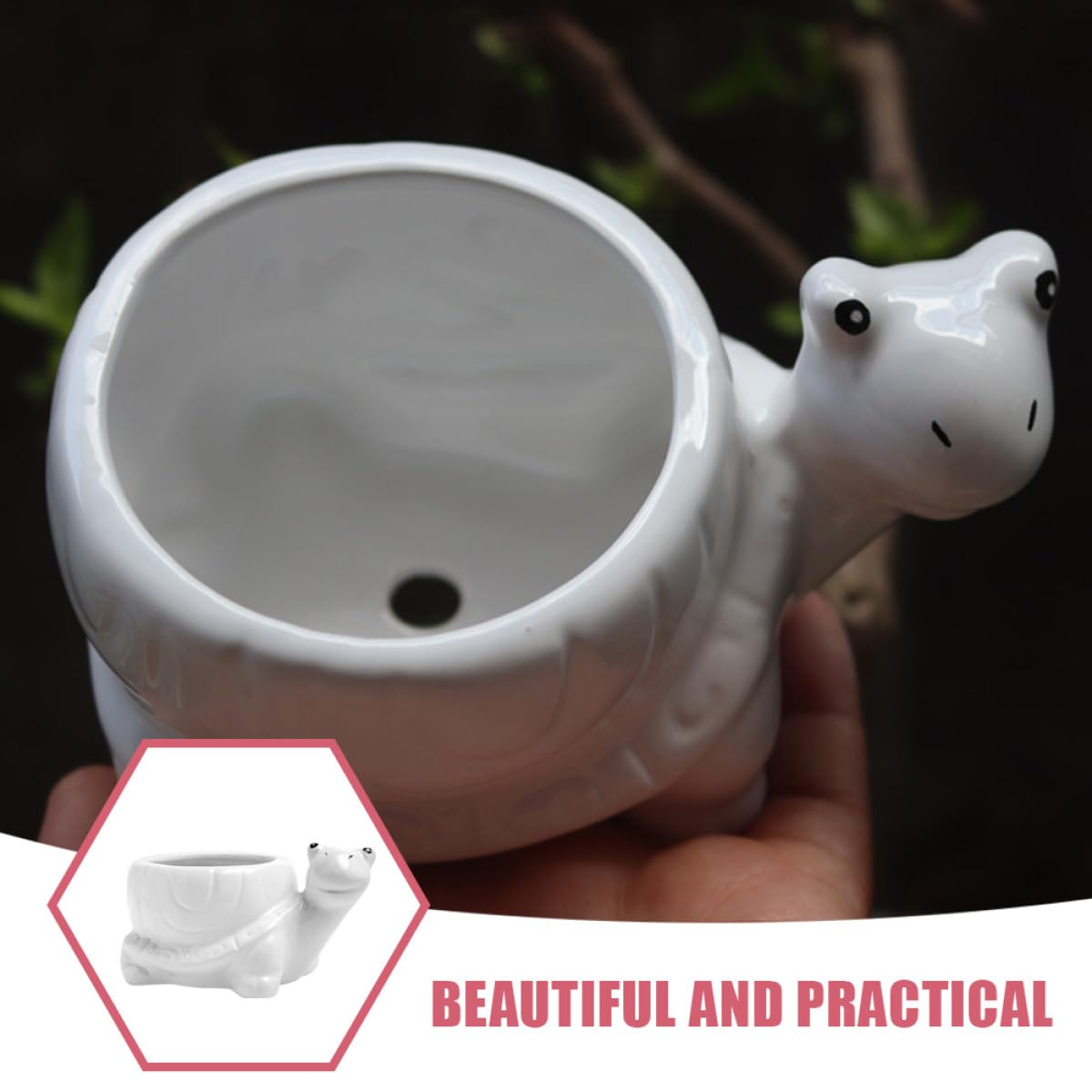 Gogogmee Ceramic Succulent Pot Turtle Design Small Decorative Flower Holder for Indoor Office Decor White Cute Tortoise Planter for Garden Patio