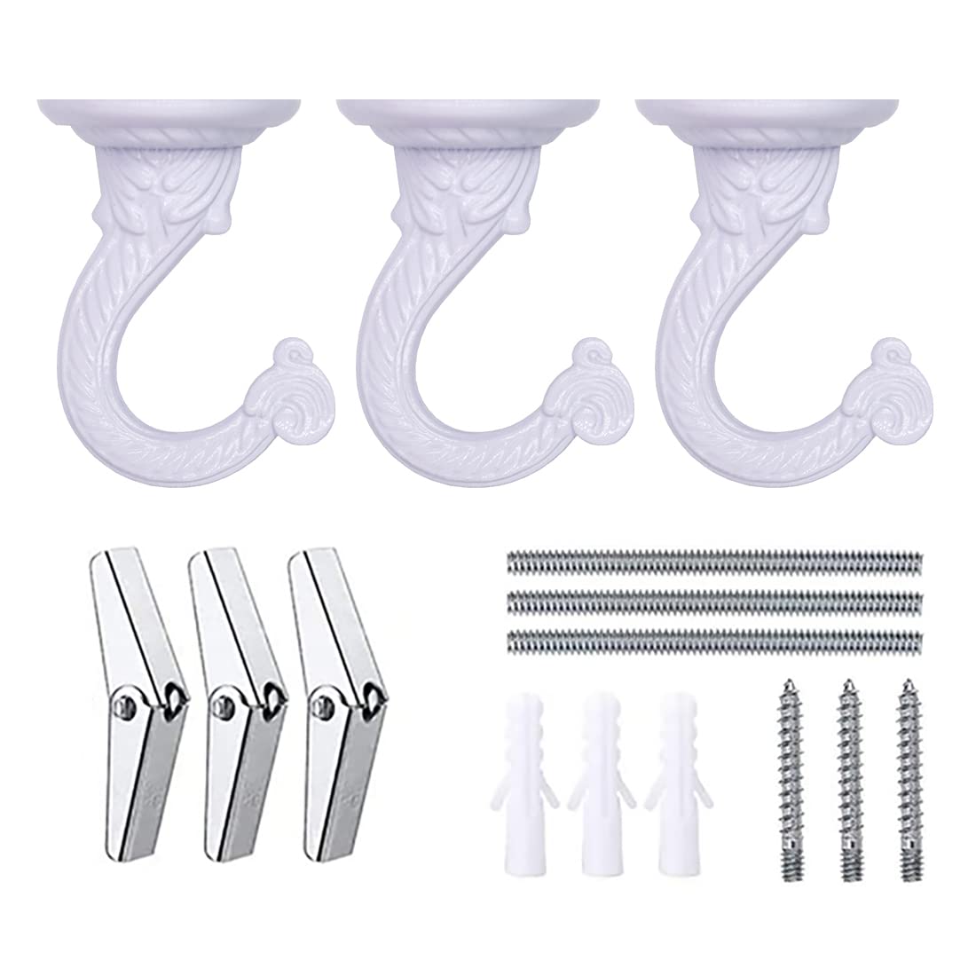 OBSTKUCHEN 3 Sets Large Swag Ceiling Hooks Heavy Duty Swag Hook with Hardware for Hanging Plants Ceiling Installation Cavity Wall Fixing (3 Sets, White)