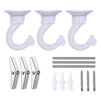 OBSTKUCHEN 3 Sets Large Swag Ceiling Hooks Heavy Duty Swag Hook with Hardware for Hanging Plants Ceiling Installation Cavity Wall Fixing (3 Sets, White)
