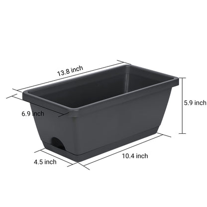 GREANER Rectangular Window Boxes with Trays, 3 Packs Modern Vegetable Planters, 13.8Inch Plastic Flower Boxes Container for Windowsill, Patio, Garden, Balcony, Porch, Indoor and Outdoor Use, Black