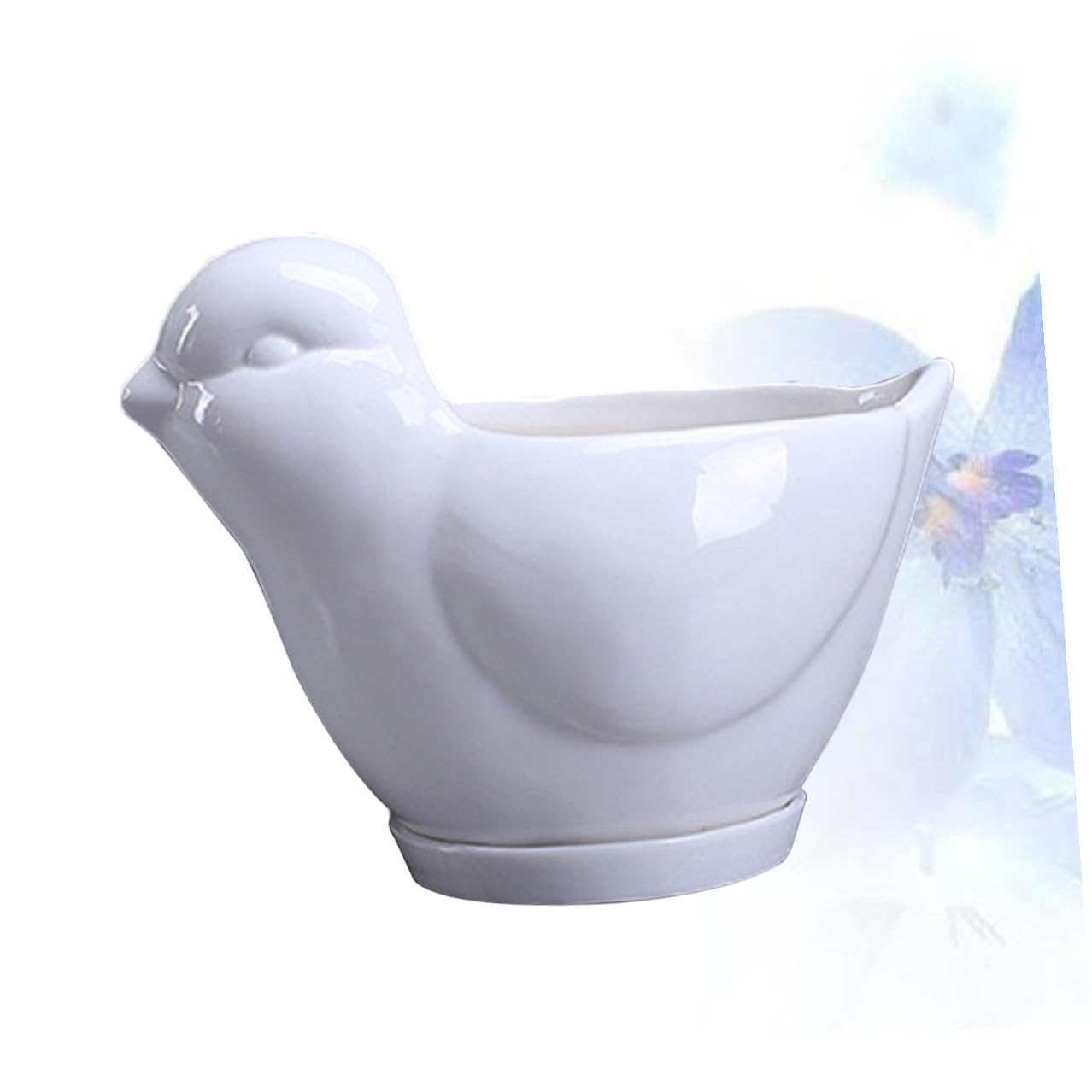 LALAFINA Ceramic Succulent Plant Container Bird Shape Large White Flower Pot with Saucer Indoor Desktop Planter for Home Garden Decor