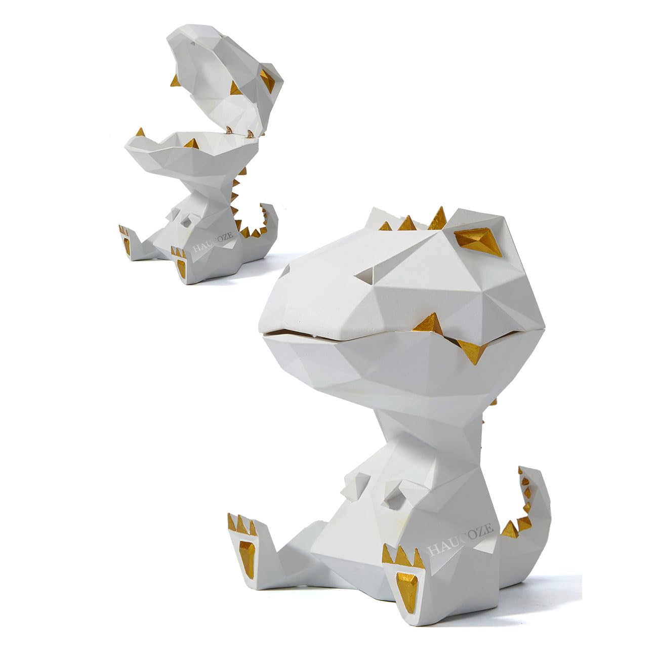 HAUCOZE Dinosaur Candy Dish Cookie Jar Storage Statue Modern Home Decor Sculpture Table Centerpiece Gift for Living Room White 7.5 Inch
