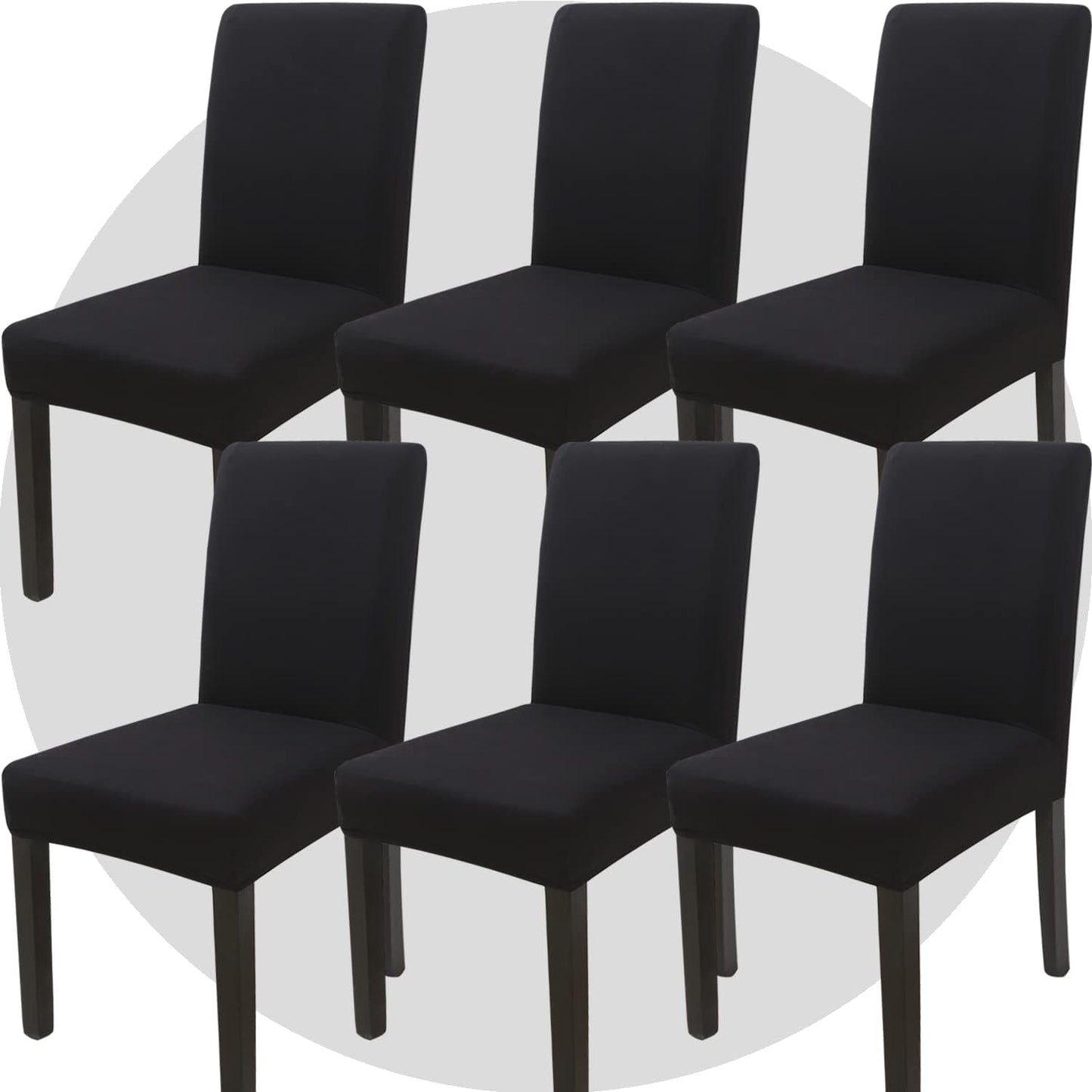 DLMWELL Stretch Chair Covers Slipcovers Set of 6 Black Stretchable Dining Chair Slipcover Washable Removable for Kitchen,Hotel,Restaurant