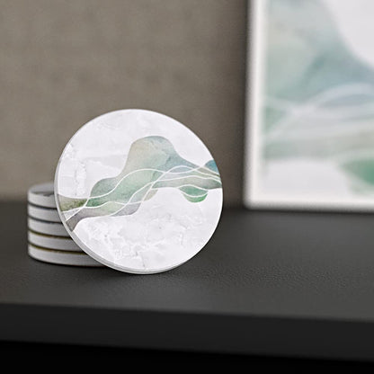 UMIRRO Ceramic Stone Coasters for Drinks Absorbent with Holder | Agate Style Coasters Set with White Marble Texture Background | Cool Cup Mat with Geode Pattern | Unique Fancy Tabletop Protection Mat
