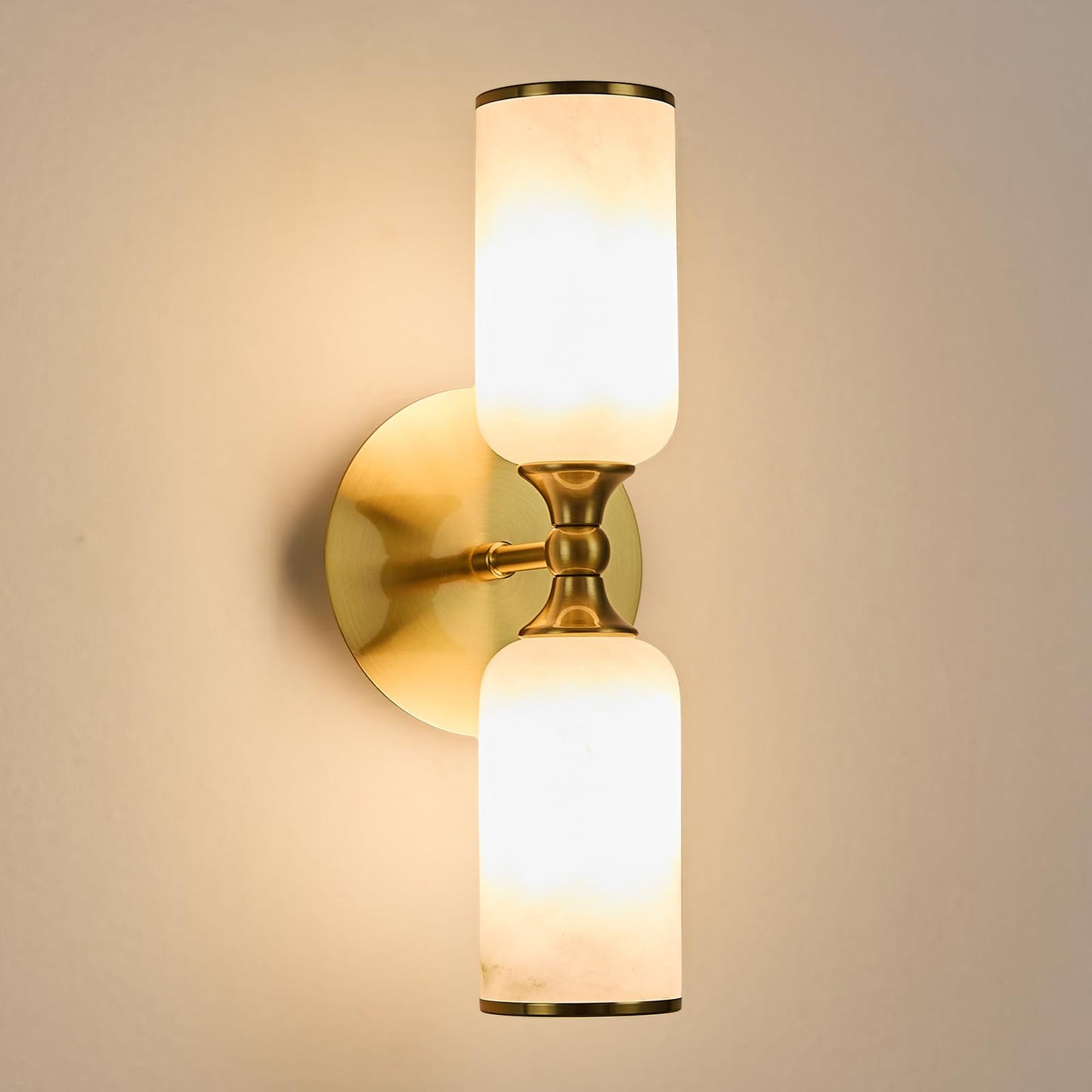 Fanyank 14.2Inch Natural Alabaster Wall Sconce, Nordic Style Natural Stone Wall Lamp, Marble Lampshade Up and Down Lighting Fixtures for Bedroom Living Room Kitchen Stairs Gold
