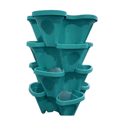 smart spring Large Vertical Planter Tower, 4 Tier Stackable Garden Planter, 16 Plant Sites, Heavy Duty Strawberry Planter, Vertical Growing System with Center Hole, Made in USA (Mineral Teal, Large)