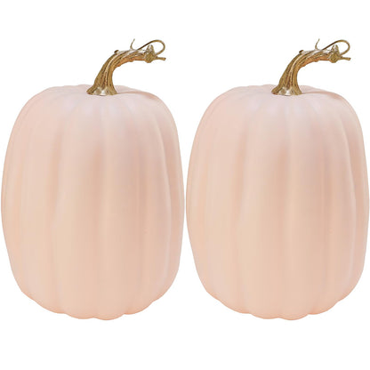 Winlyn 2 Pcs Large Artificial Pumpkins Fall Harvest Light Peach Pumpkins Big Faux Foam Pumpkins 8.7" for Fall Autumn Home Decor Wedding Baby Shower Thanksgiving Halloween Party Table Centerpiece