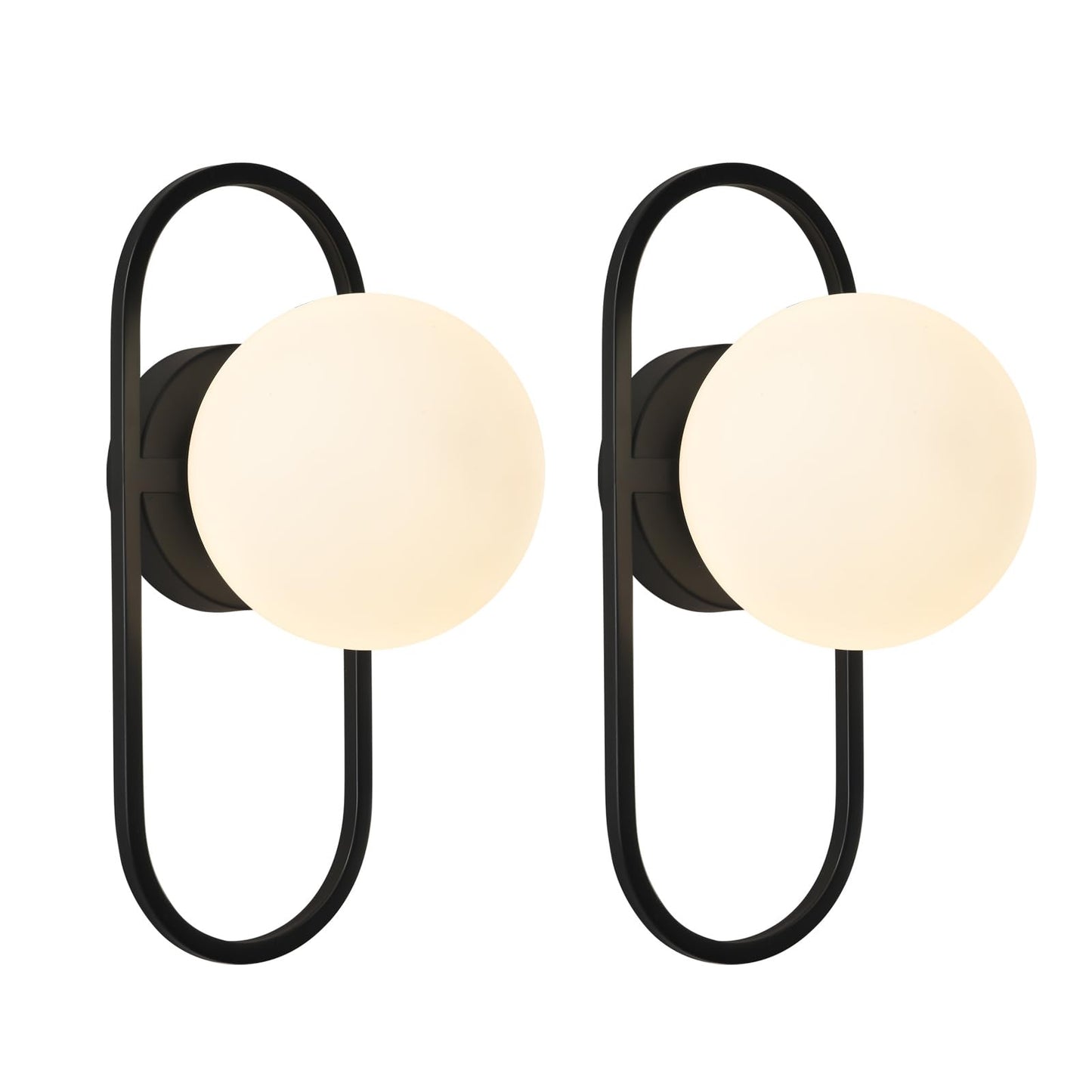 SeeU Vintage Black Wall Sconces Set of Two Globe Wall Lamp with Milky Glass Shades Modern Wall Light Fixtures for Living Room, Bedroom, Stairs, Hallway