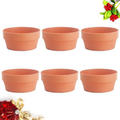 Happyyami 6Pcs Orange Imitation Clay Flower Pots Set Japanese Round Plastic Planters with Drainage Holes for Succulents Indoor and Outdoor Garden Use
