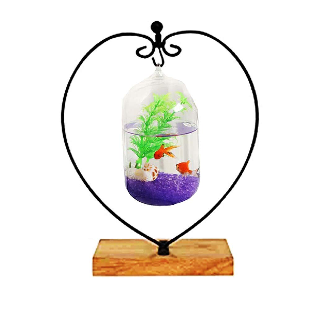 Archi Ornament Display Stand Iron Pothook Stand for Hanging Glass Terrarium/Picture with Wood Base (Heart)