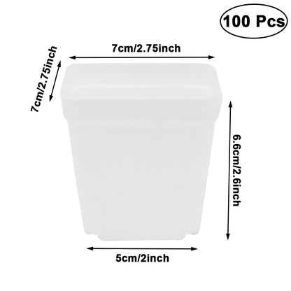 GOETOR 2.7 Inch Square Nursery Pots,100 Pack White Plastic Plant Containers,Sturdy & Durable Starter Pots with Drainage Holes for Seed Starting,Succulents,Cuttings & Transplanting